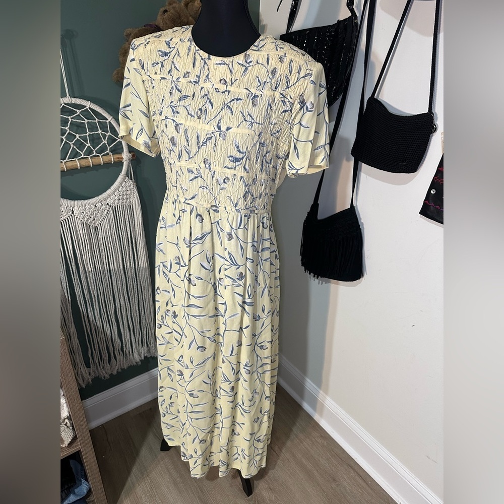 Vintage Karin Stevens Floral Midi Dress Rayon Cottagecore Prairie Size 8